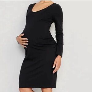 Black Maternity Long Sleeve Scoop Neck Dress